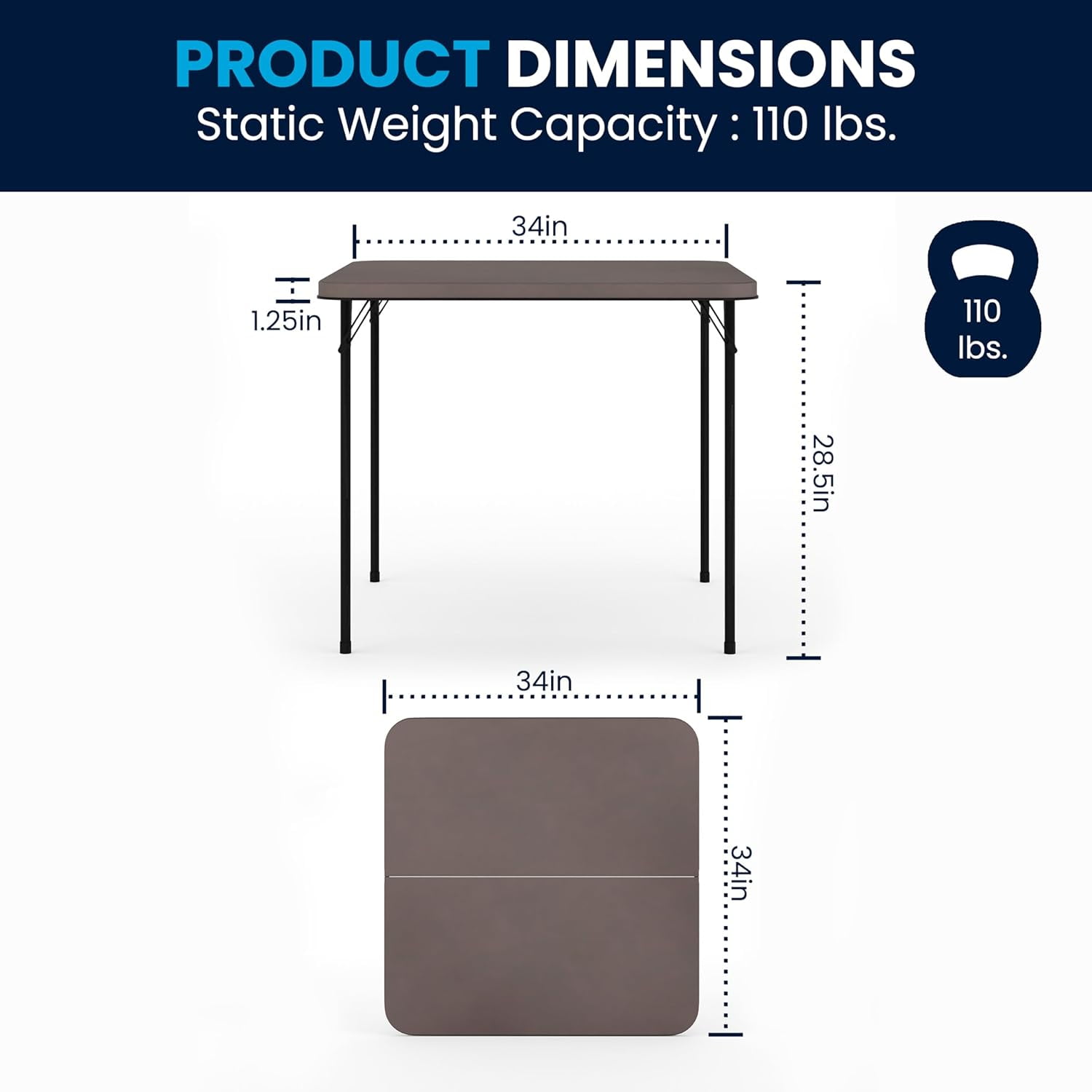 Dunham 2.83' Square Plastic Folding Event Table with Carrying Handle ...