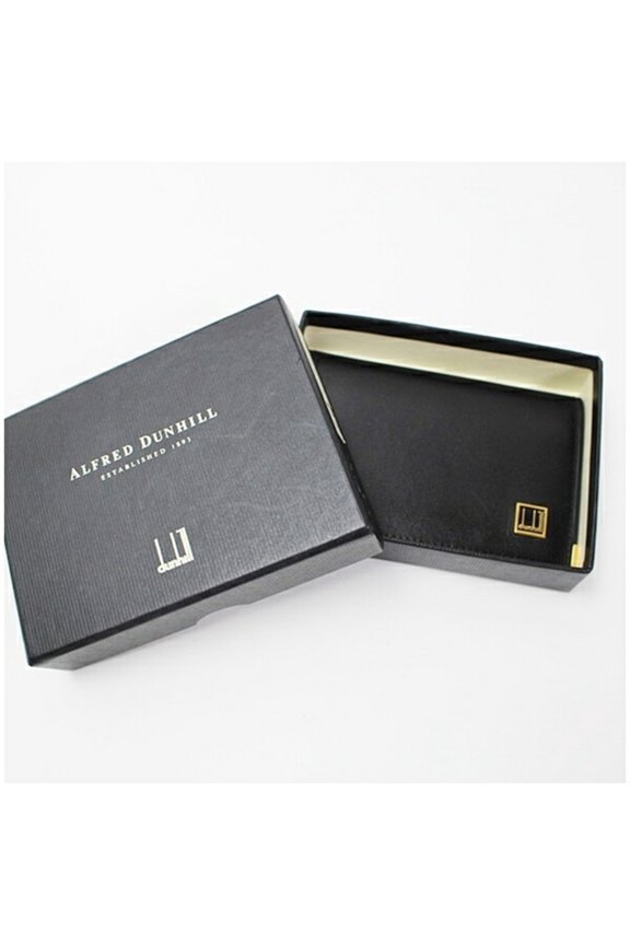 Pre-Owned Dunhill business card holder, leather, black, men's case.