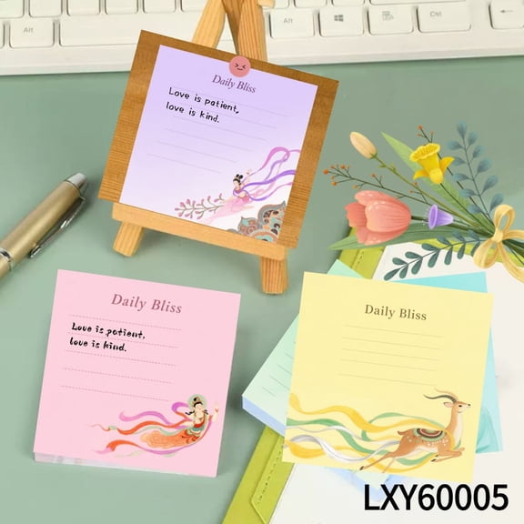 Dunhuang Cultural Flying Art Charm Note Cards (3.543.54 Inches),100-Pack with105 Various Emoticon Stickers,Adorable Elegant Vintage Sticky Notes for Office&Planning,Cute Notepads for Letters&Plans