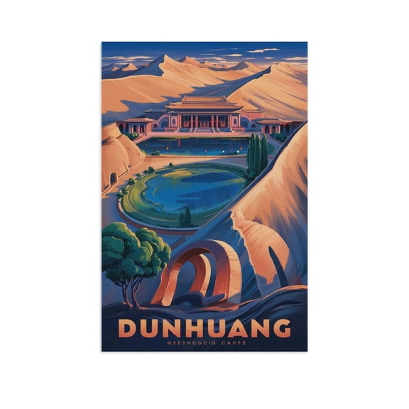 Dunhuang Retro Travel Poster Vintage Chinese City Tourism with Mogao Caves & Silk Road Heritage Canvas Poster