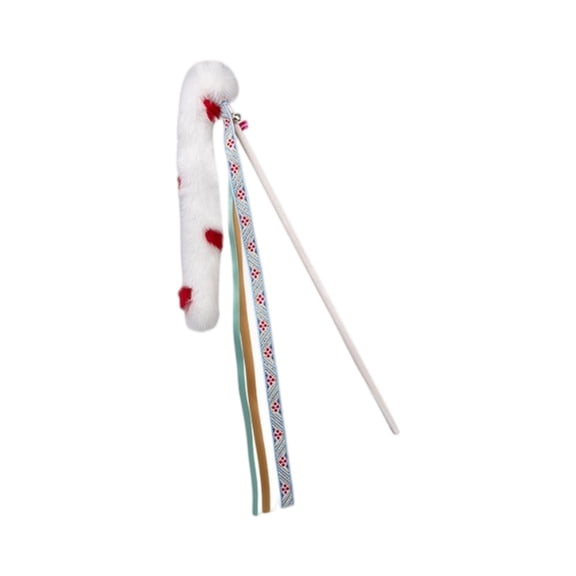Dunhuang Series Cat Teaser Wand with Long Rope Bell and Feather Interactive Cat Toy for Self-Playing and Boredom Relief Colorful Exercise Wand for Indoor Cats and Kittens - White
