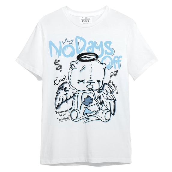 Dunkare No Days Off Bear Graphic Tee to Match Legend Blue 11s Low, White, XL