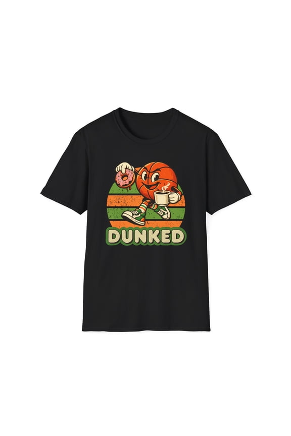 Dunked Basketball Character T-Shirt | Retro Donut Coffee Tee