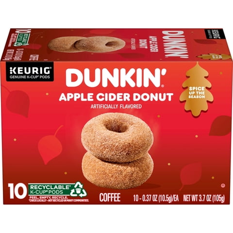 Dunkin Apple Cider Donut Artificially Flavored Coffee, Keurig K Cup Pods, 10 Count Box
