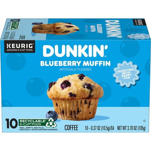 Dunkin Blueberry Muffin Ground Coffee, Keurig K-Cup Pods, 10 Count - Pack of 2