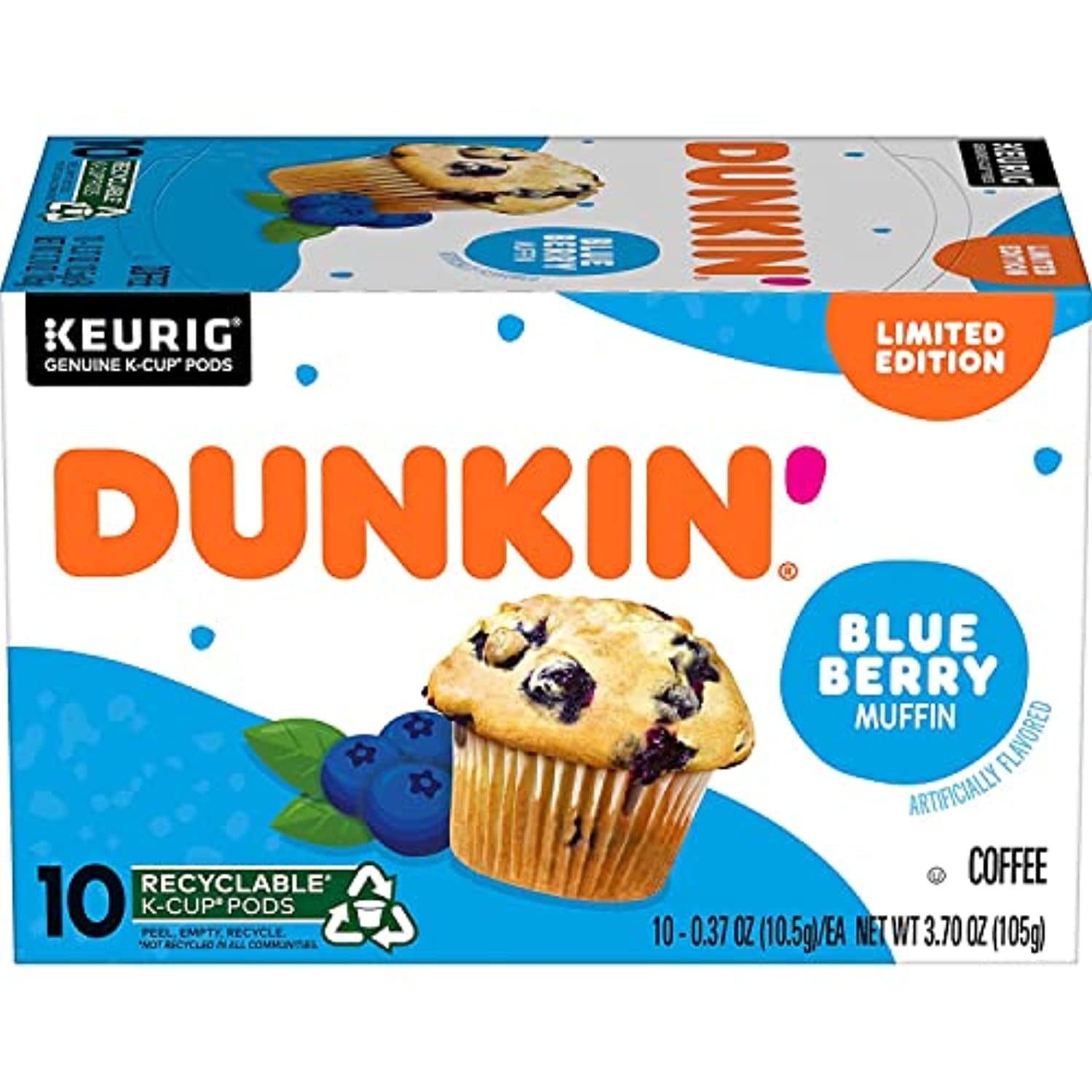 Dunkin’ Blueberry Muffin Ground Coffee, Keurig K-Cup Pods, 10 Count