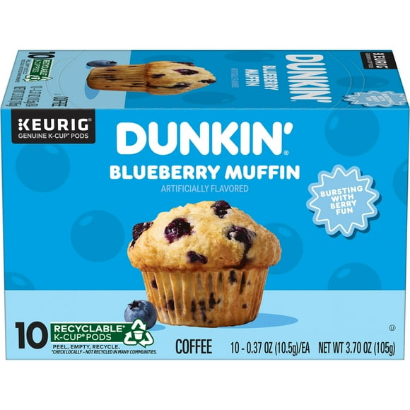 Dunkin Blueberry Muffin Ground Coffee, Medium Roast, Keurig K Cup Pods, 10 Count Box