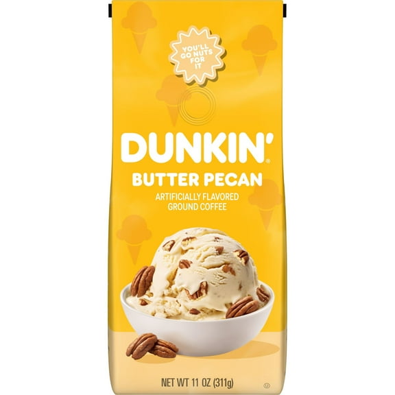 Dunkin Butter Pecan Artificially Flavored Coffee, Ground Coffee, 11 oz Bag