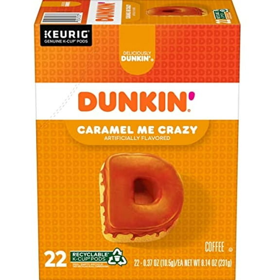 Dunkin Caramel Me Crazy Flavored Coffee, 88 Keurig K-Cup Pods
