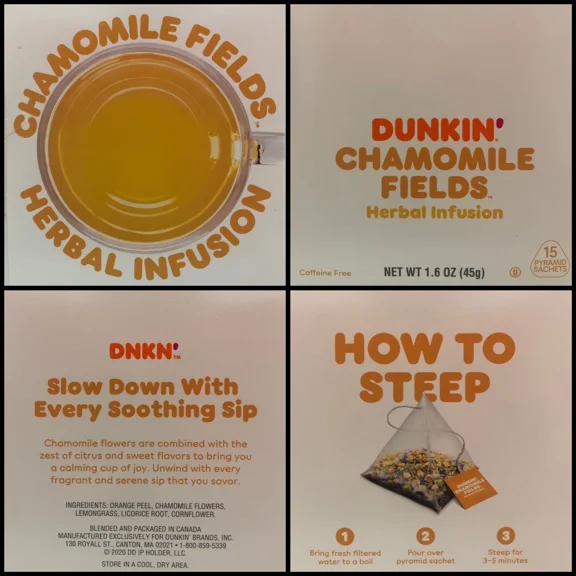 Dunkin Chamomile' Fields Herbal Infusion Tea - 2 Pack (30 Bags Total)