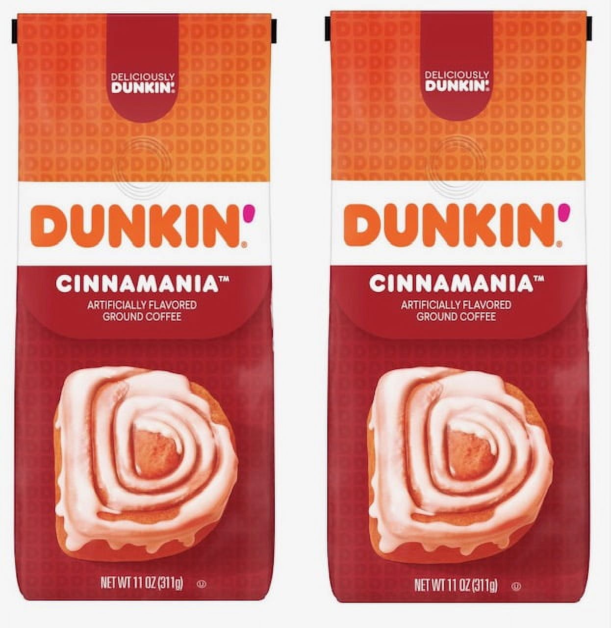 Dunkin’ Cinnamania Artificially Flavored Ground Coffee, 11 Ounces (2 bags)