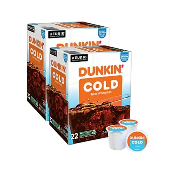Dunkin Cold Brew Hot Over Ice Coffee K Cups 2 Pack, Each Box Contains 22 K Cups