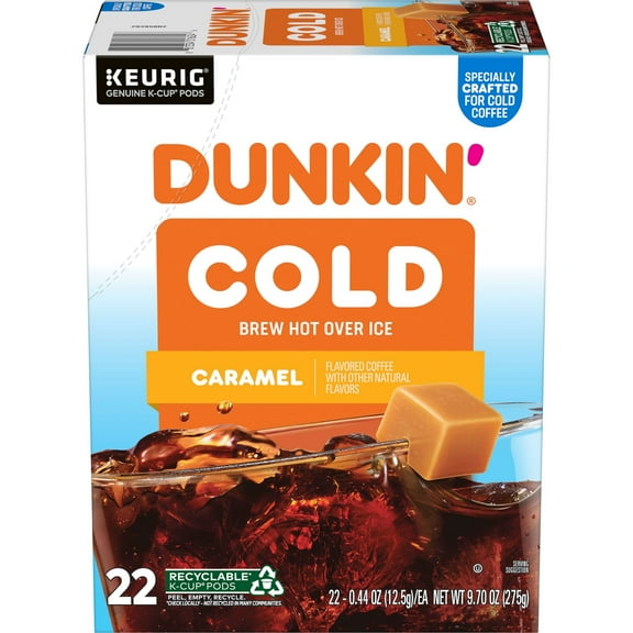 Dunkin’ Cold Caramel Flavored Coffee, K-Cup Pods, 22 Count Box