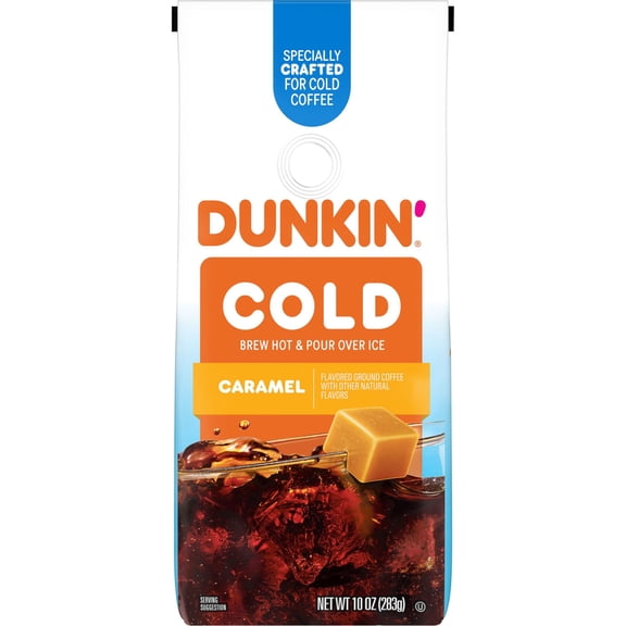 Dunkin Cold Caramel Flavored Ground Coffee, 10 oz Bag