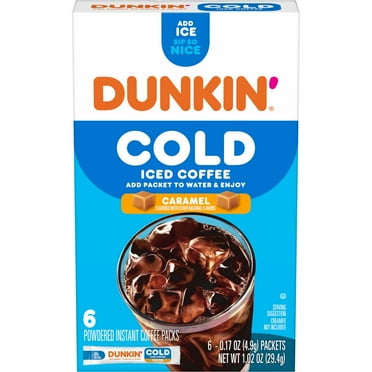 Dunkin’ Cold Iced Coffee, Caramel Artificially Flavored Powdered Instant Coffee Packs, 6 count