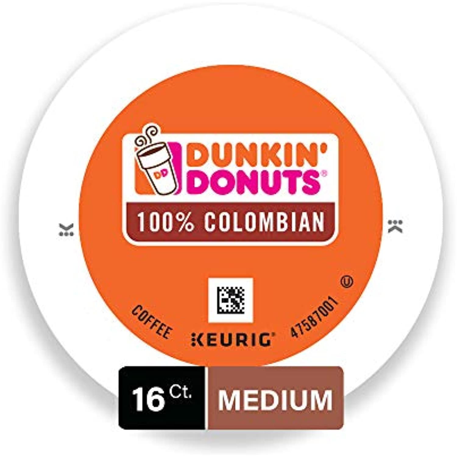 Dunkin Donuts 100% Colombian Ground Coffee K-Cup Pods For Keurig Brewers, 16 Ct