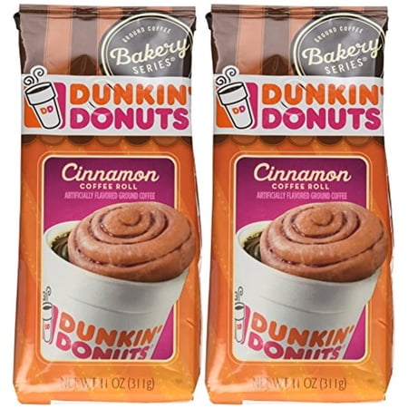 Dunkin Donuts Bakery Series, Cinnamon Coffee Roll Ground Coffee - 11 Ounce Bags Pack Of 2