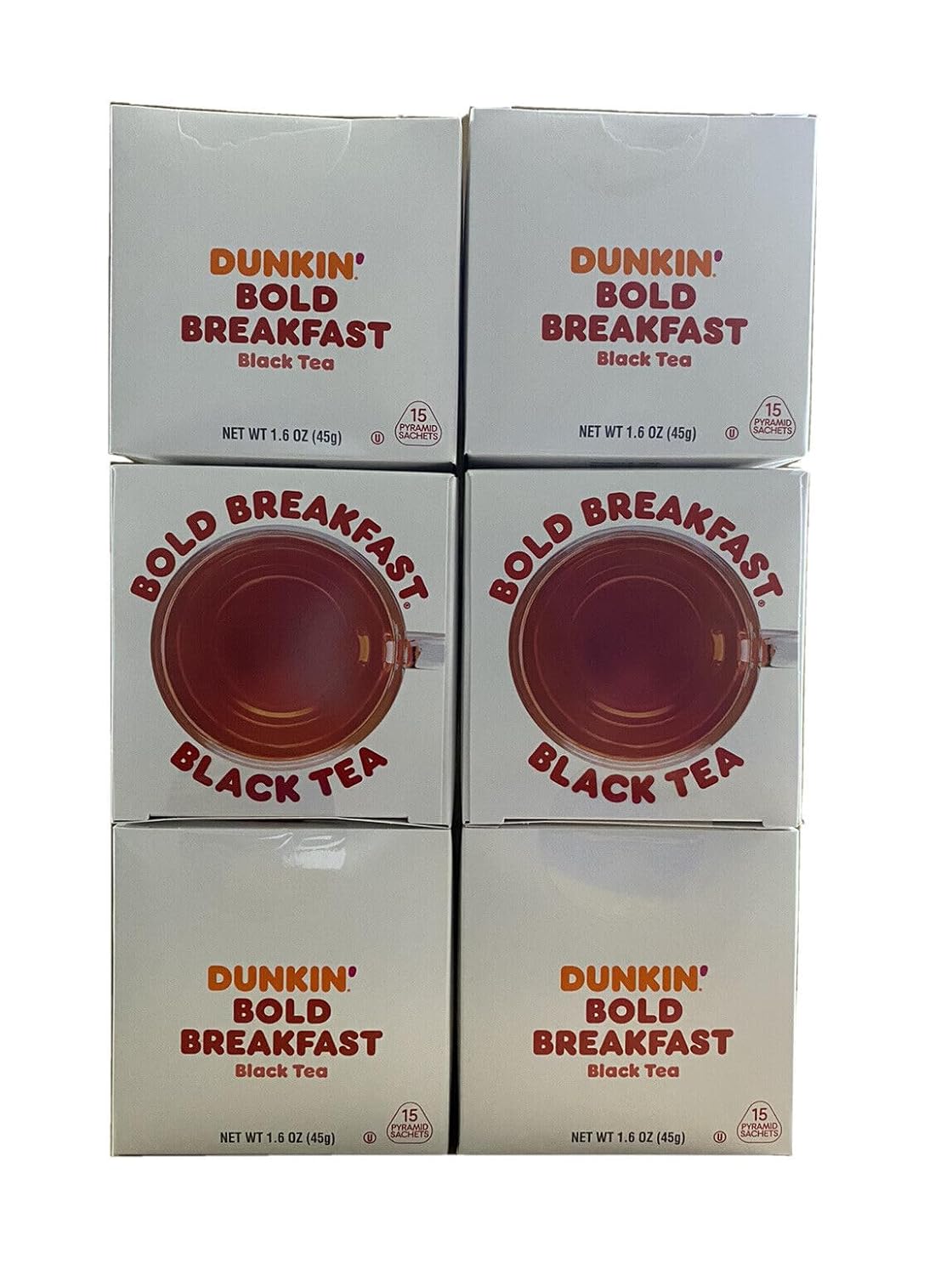 Dunkin' Donuts Pyramid Sachet Tea – Bold Breakfast Black Tea – 90 Tea Bags (6 Packs Of 15)