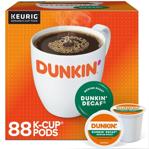 Dunkin' Donuts Decaf Keurig Single-Serve K-Cup Pods, Medium Roast, 22 Pods Per Pack, Case Of 4 Packs