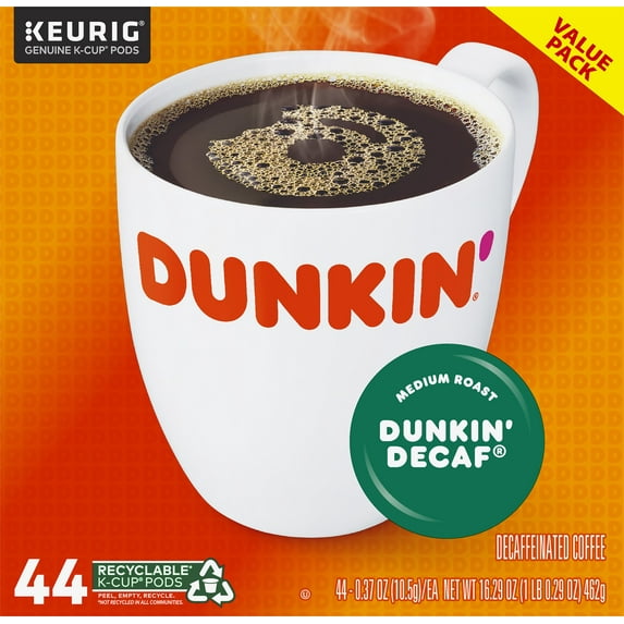 Dunkin' Donuts Decaf Keurig® Single-Serve K-Cup® Pods, Medium Roast, Box of 44 K-Cup® Pods