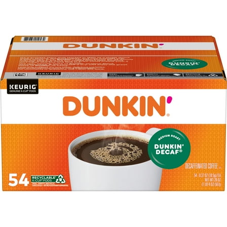Dunkin' Donuts Decaffeinated, Medium Roast, K-Cup Pods, Coffee, 54-Count Box