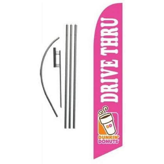 Dunkin' Donuts Drive Thru Advertising Feather Banner Swooper Flag Sign with Flag Pole Kit and Ground Stake