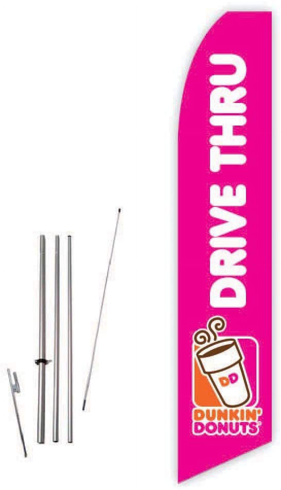Dunkin Donuts Drive-Thru Light Magenta Super Novo Feather Flag - Complete with 15ft Pole Set and Ground Spike