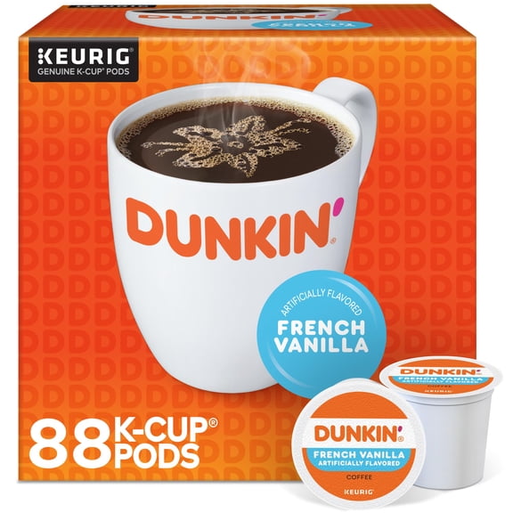 Dunkin' Donuts French Vanilla Keurig Single Serve K-Cup Pods, Light Roast, 22 Pods Per Pack, Case Of 4 Packs