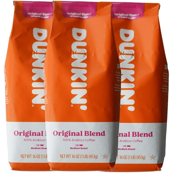 Dunkin' Donuts Ground Coffee 1 LB. Bag Multi Pack (Original, Three Pack)