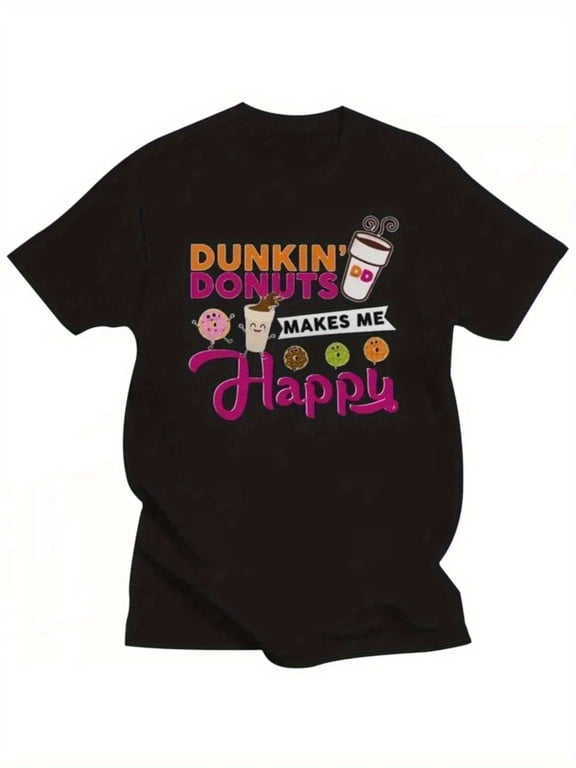 Dunkin' Donuts 'Happy' Graphic T-Shirt - Made of 100%, Men'S Casual Round Neck