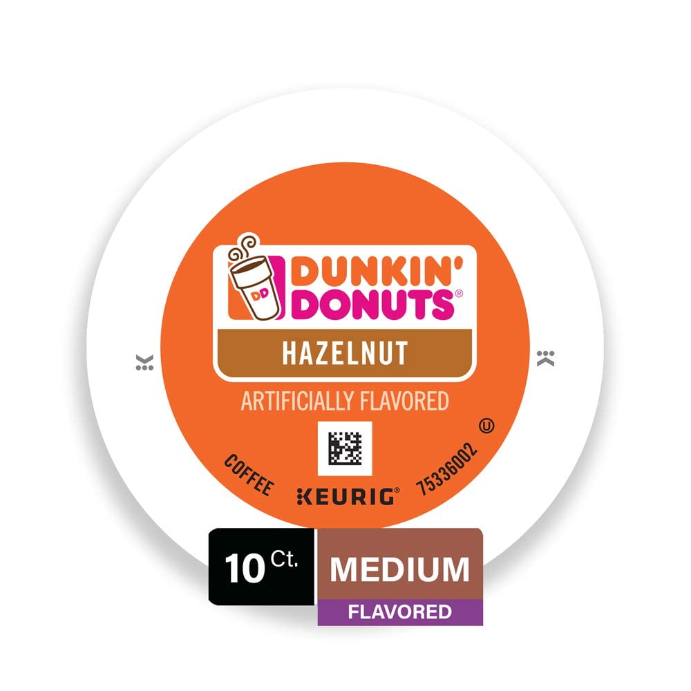 Dunkin Donuts Hazelnut Flavored Coffee K-Cup Pods, for Keurig Brewers, 10 Count