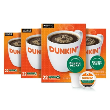 (4 pack) Dunkin’ Decaf Medium Roast Coffee, Keurig K Cup Pods, 22 Count Box