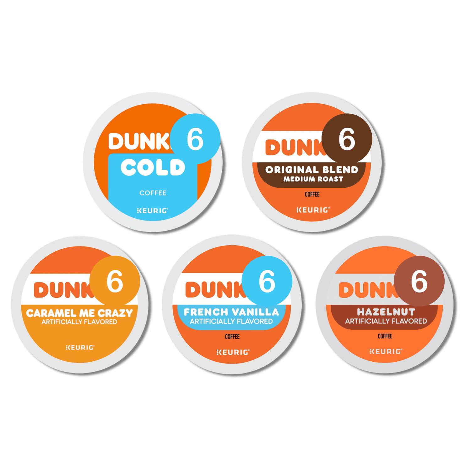 Dunkin Donuts K Cups Coffee Variety Pack, 30pcs – Cold Coffee, Original Blend, Caramel Me Crazy, Vanilla, Hazelnut – Keurig Compatible, Flavored Coffee K Cups with Recipe eBook
