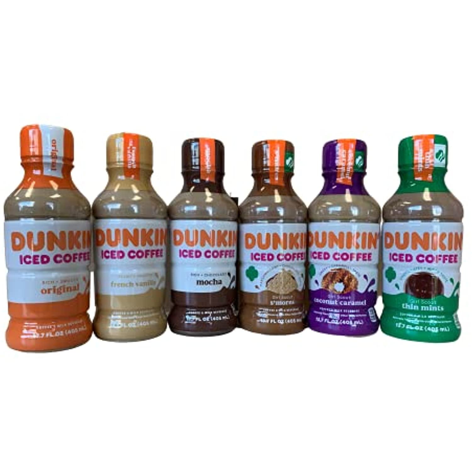 Dunkin Donuts Kosher Iced Coffee 13.7 Fluid Ounce Bundle Of Six Different Flavors