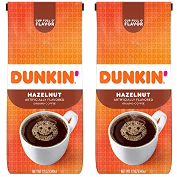 Dunkin Donuts Medium Roast Ground Coffee, Hazelnut (Pack Of 2)