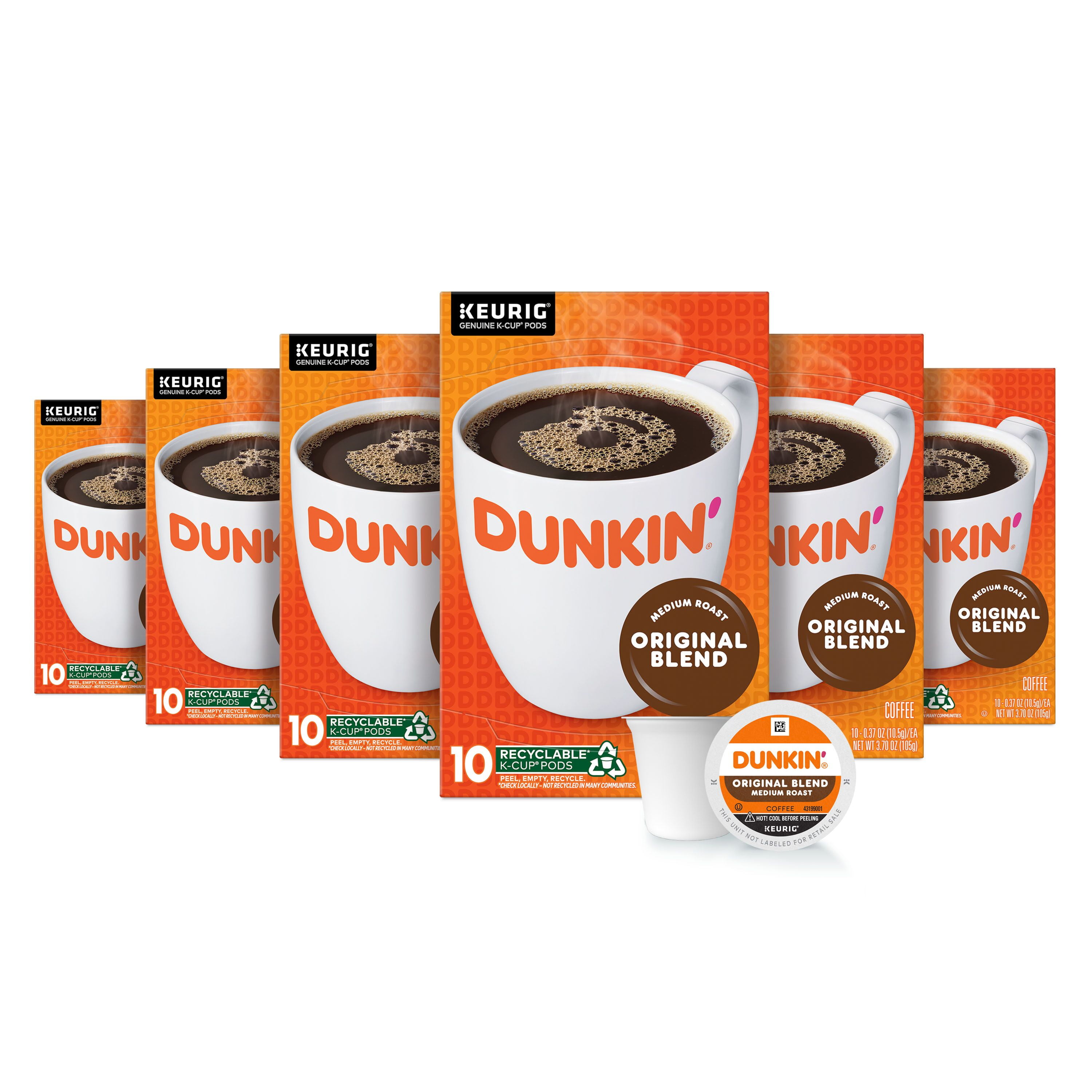 (6 pack) Dunkin Original Blend Medium Roast Coffee, Keurig K Cup Pods, 10 Count Box