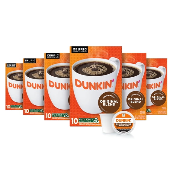 (6 pack) Dunkin’ Original Blend Medium Roast Coffee, Keurig K Cup Pods, 10 Count Box