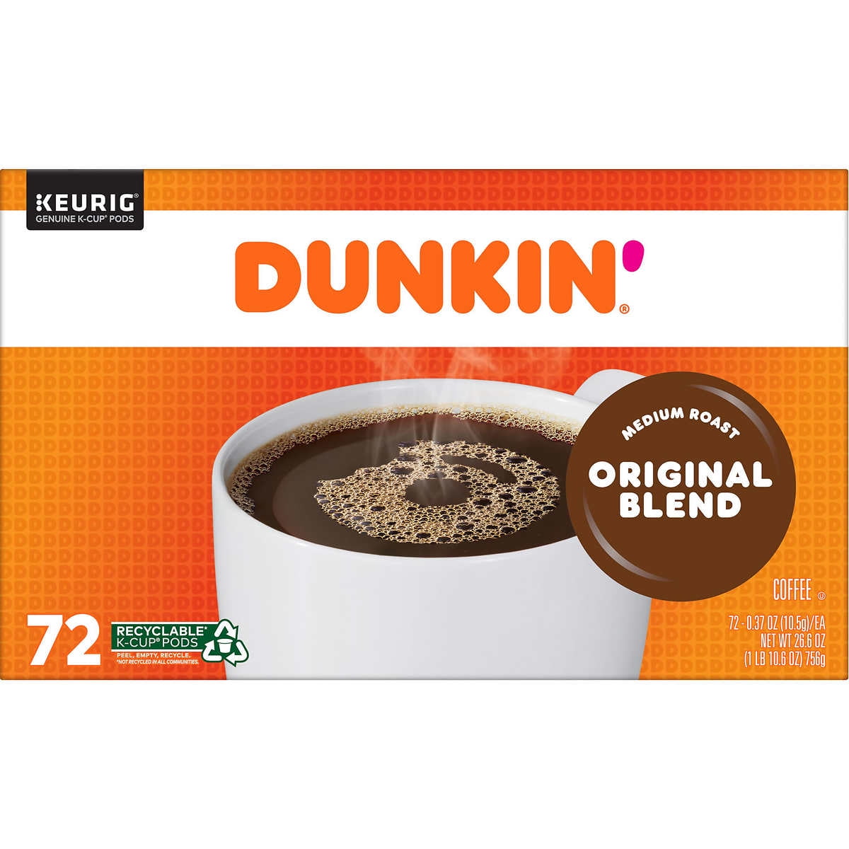 Dunkin' Medium Roast Original Blend Coffee Pods, 72 Count