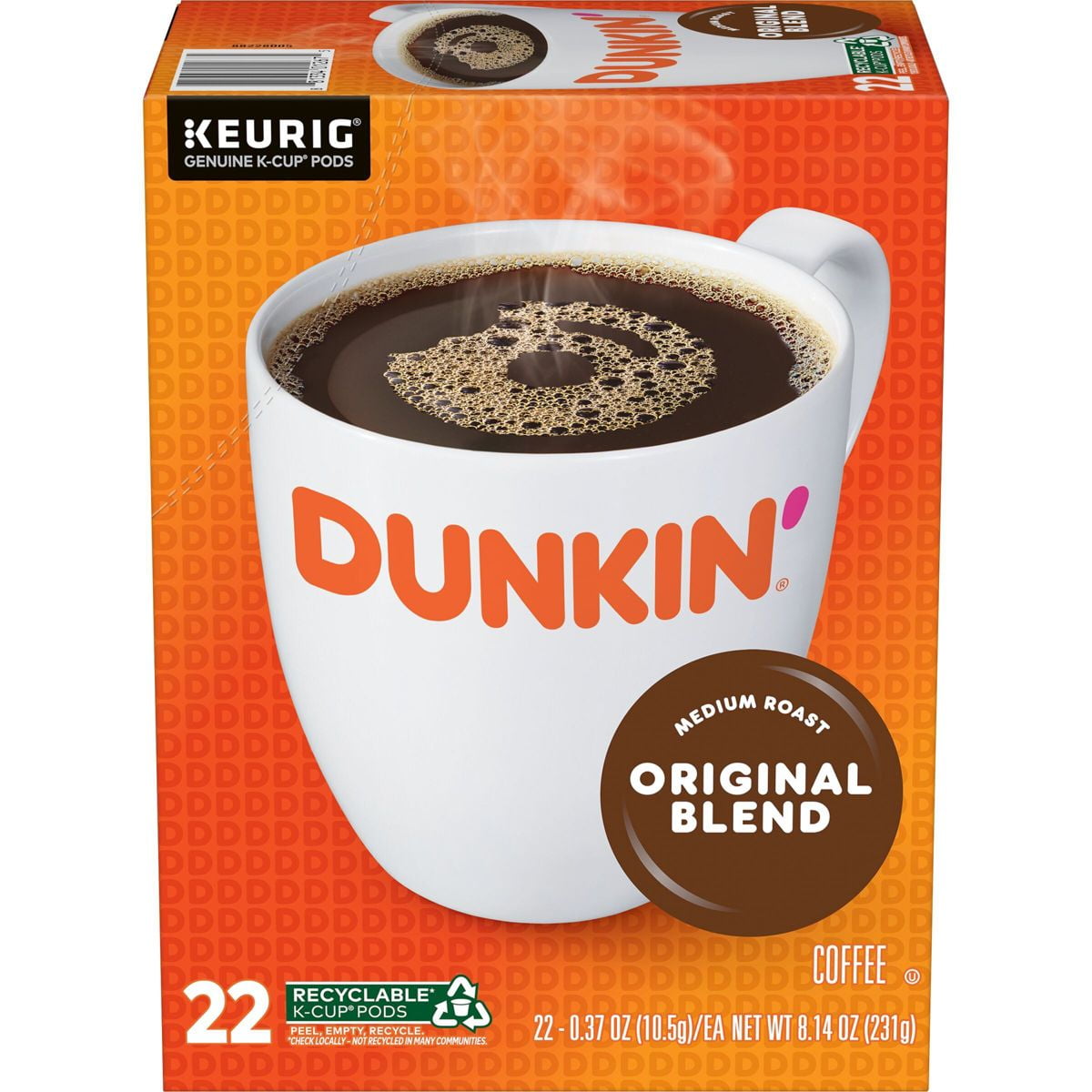 Dunkin' Donuts Original Blend Medium Roast Keurig K-Cup Coffee Pods - 22ct - Pack of 2