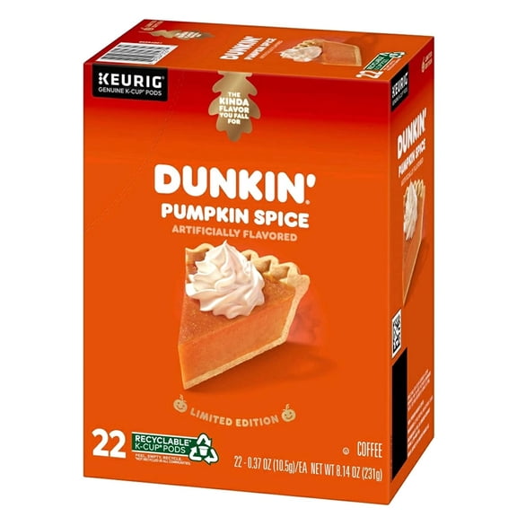 Dunkin Donuts Pumpkin Spice Coffee K Cups - Pack of 22 K Cups - Bulk Limited Edition Dunkin Pumpkin Spice Coffee - For use of Keurig Coffee Makers