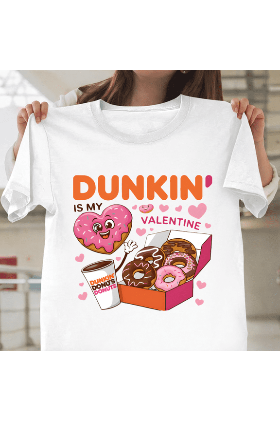 Dunkin Donuts Valentines Day 2025 Coffee Donuts Love Heart Unisex T-Shirt, for men & women, up to size 5XL.