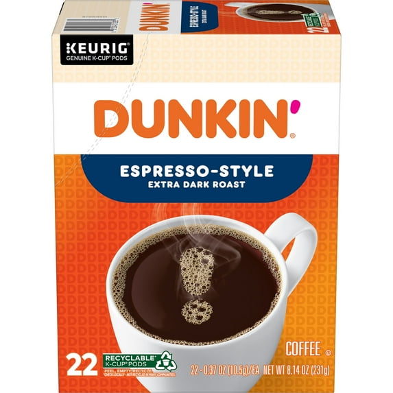 Dunkin Espresso-Style, Extra Dark Roast, K-Cup Pods, 22 Count Box