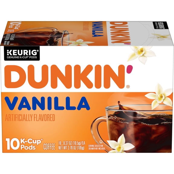 Dunkin Vanilla Artificially Flavored Coffee, Keurig K Cup pods, 10 Count
