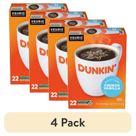 (4 pack) Dunkin’ French Vanilla Artificially Flavored Coffee, K Cup Pods, 22 Count Box