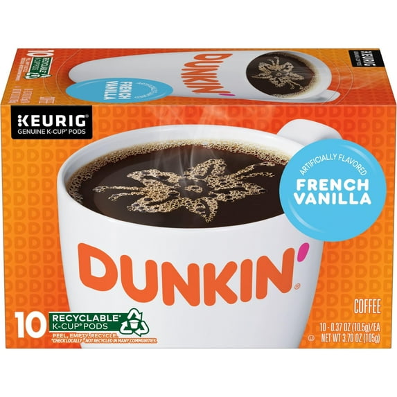 Dunkin, French Vanilla Flavored Coffee, 10 Keurig K-Cup Pods