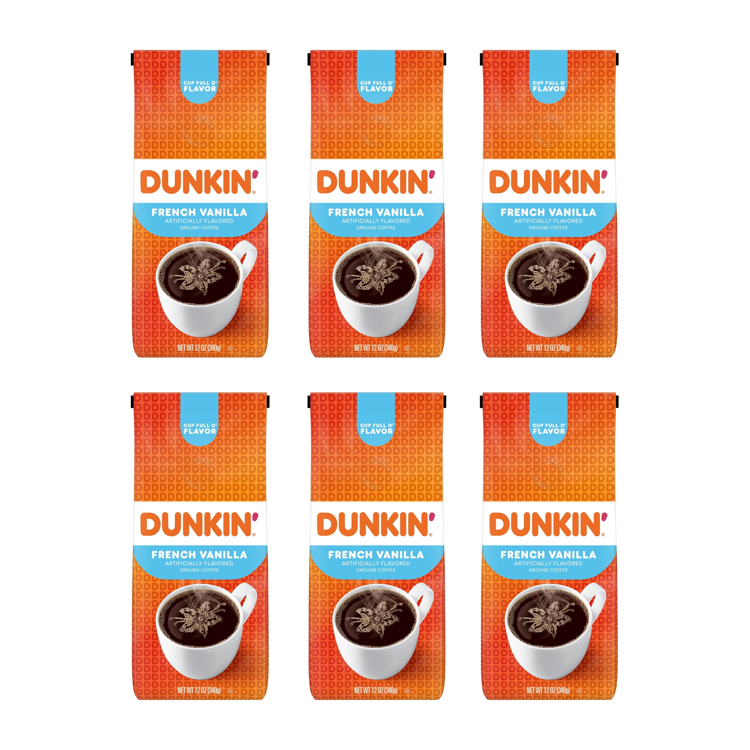 (6 Pack) Dunkin' French Vanilla Ground Coffee, 12 oz Bag