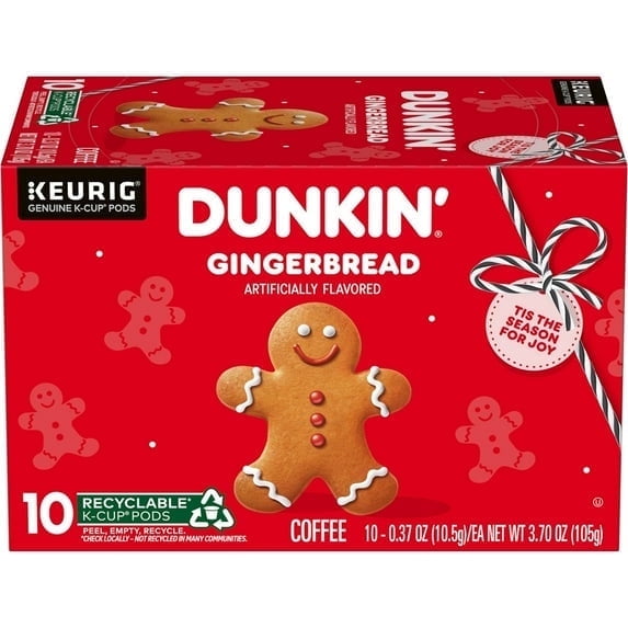 Dunkin Gingerbread Artificially Flavored Coffee, K Cup Pods, 10 Ct.