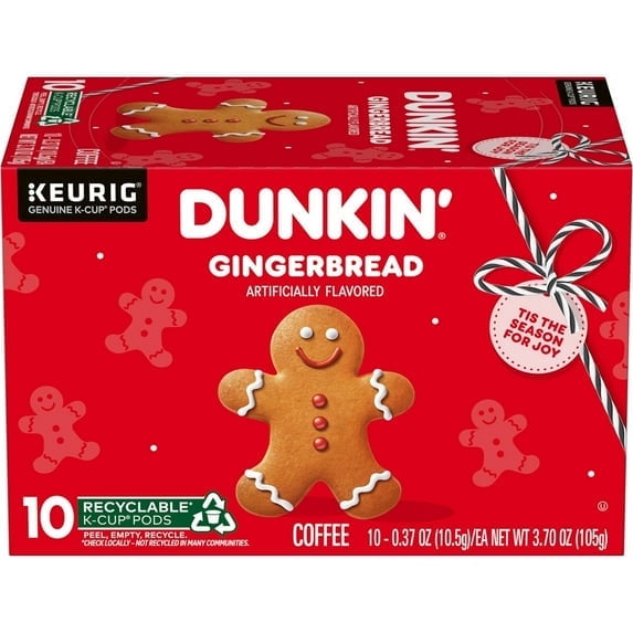 Dunkin Gingerbread Artificially Flavored Coffee, K Cup Pods, 10 Ct.