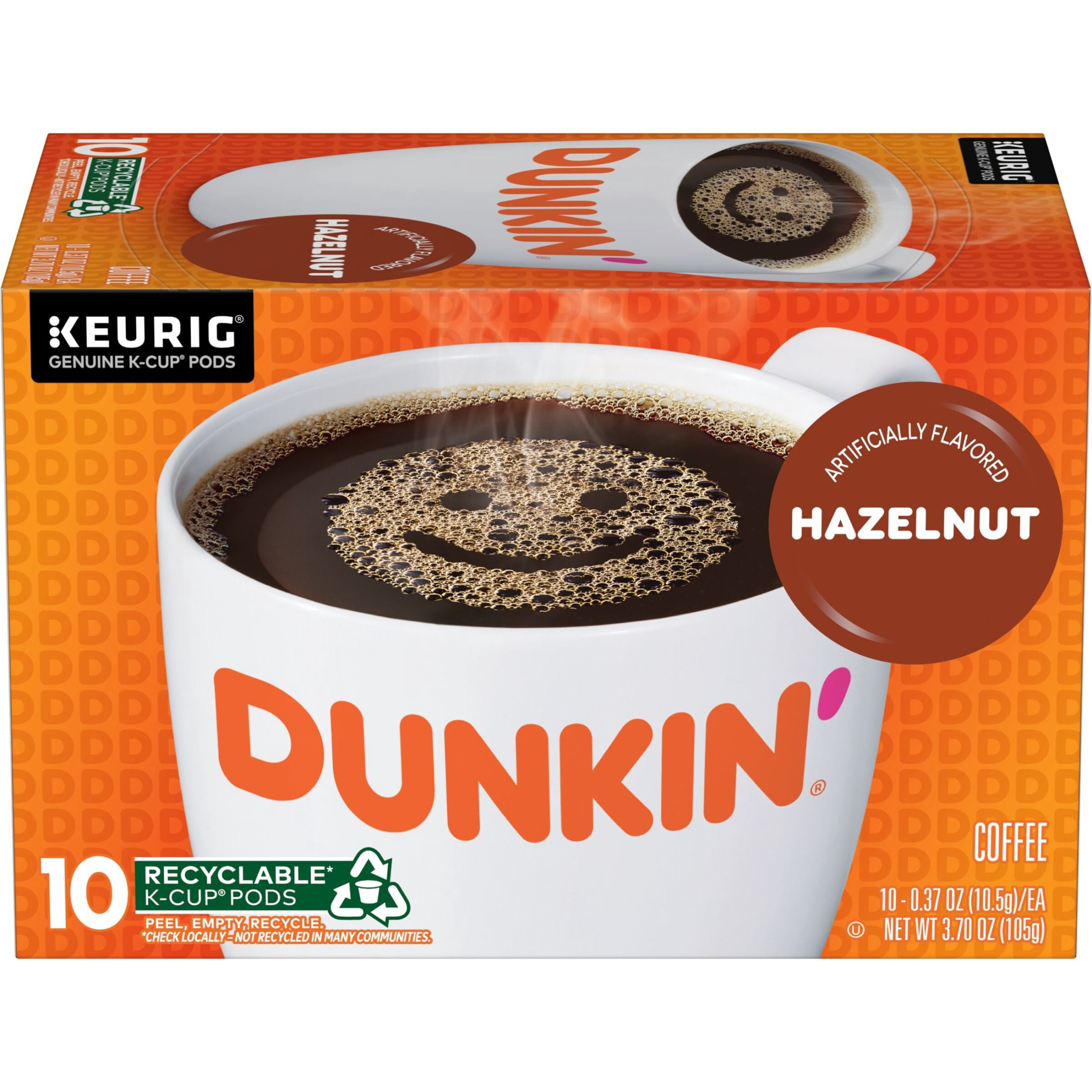Dunkin', Hazelnut Artificially Flavored Coffee, 10 Ct K-Cup Pods