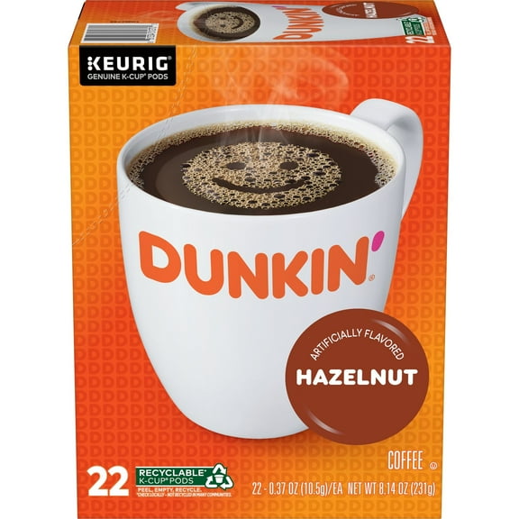 Dunkin’ Hazelnut Artificially Flavored Coffee, Keurig K Cup Pods, 22 Count Box